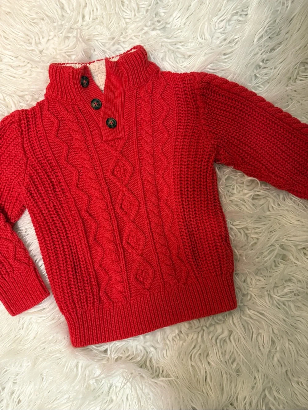 GAP Red Cable-Knit Button Mock Neck Sweater